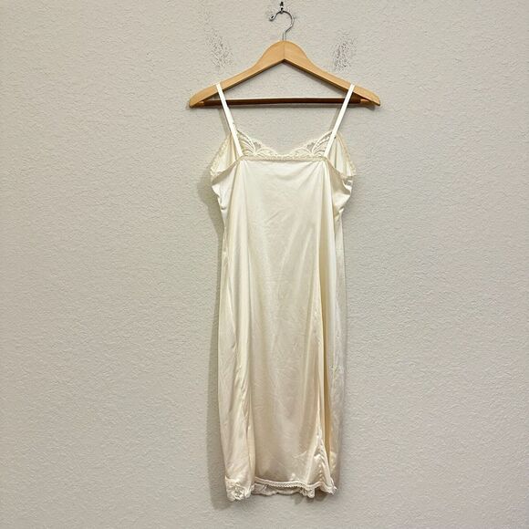 VTG 70s WORKER MAID Lace-Trim Satin Midi Slip Dress Cream UNION WORKER - Picture 5 of 10